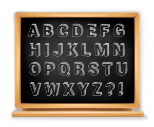 53408099 - chalkboard alphabet set on wooden blackboard. capital letters with 3d effect. vector